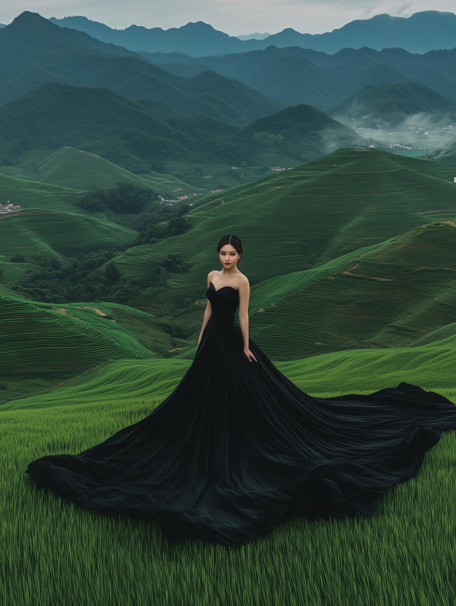 THE HAZE｜ 霧系列 05｜離塵之境 Realm Beyond Dust Between mountains and drifting mist, the noise of the world fades away. She stands quietly in the wind, as if arriving from somewhere beyond the restless world. In this open silence, time slows and thoughts become